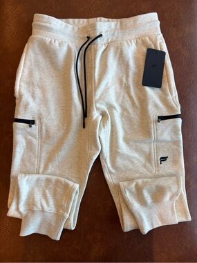 Men's Cream Stretch Drawstring Joggers with Zipper Pockets